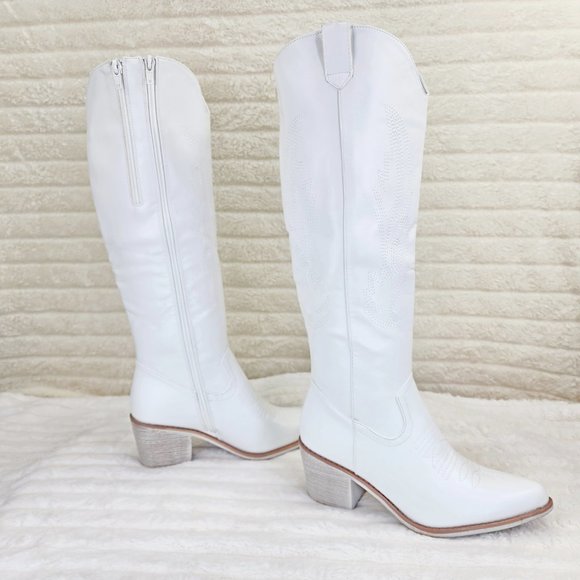 Pierre Dumas Shoes - Wild Ones Rodeo Embroidered White Cowboy Cowgirl Boots Tuck Zipper